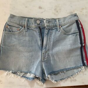 MOTHER cut off denim shorts with red/blue stripes. size 23. NWT.